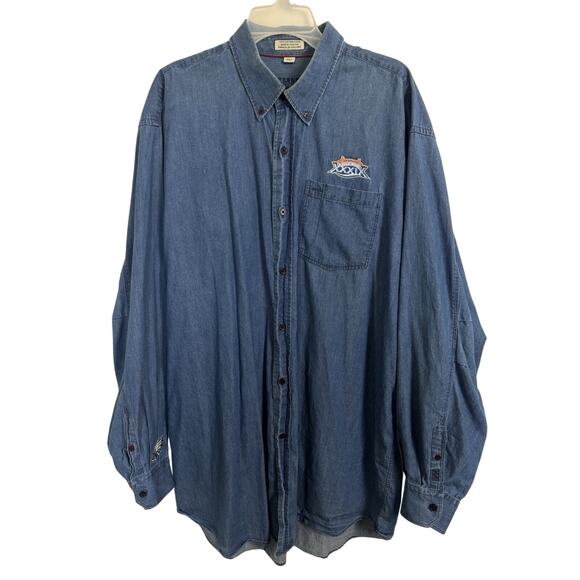 Y2K Super Bowl XXXIX Denim Button Up Shirt Men’s Size XXL Cutter & Buck NFL - Picture 1 of 6